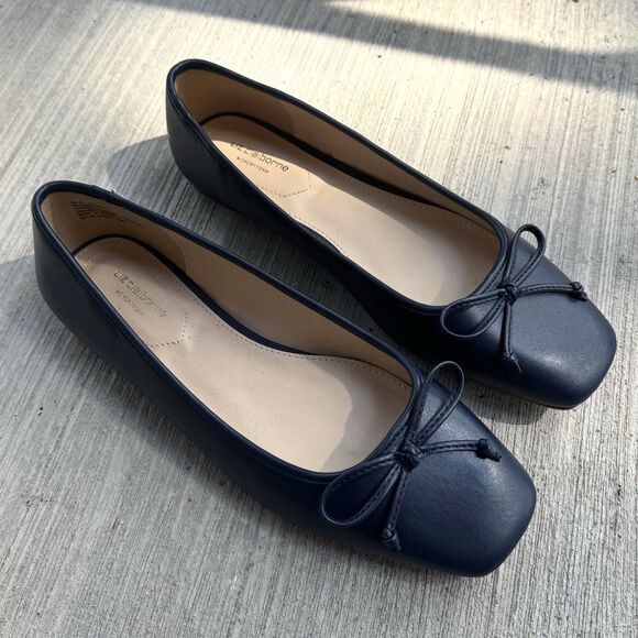 Liz Claiborne Square Toe Ballet Flats Shoes Size 9M Blue Bow Preppy Coquette NEW - Picture 2 of 9